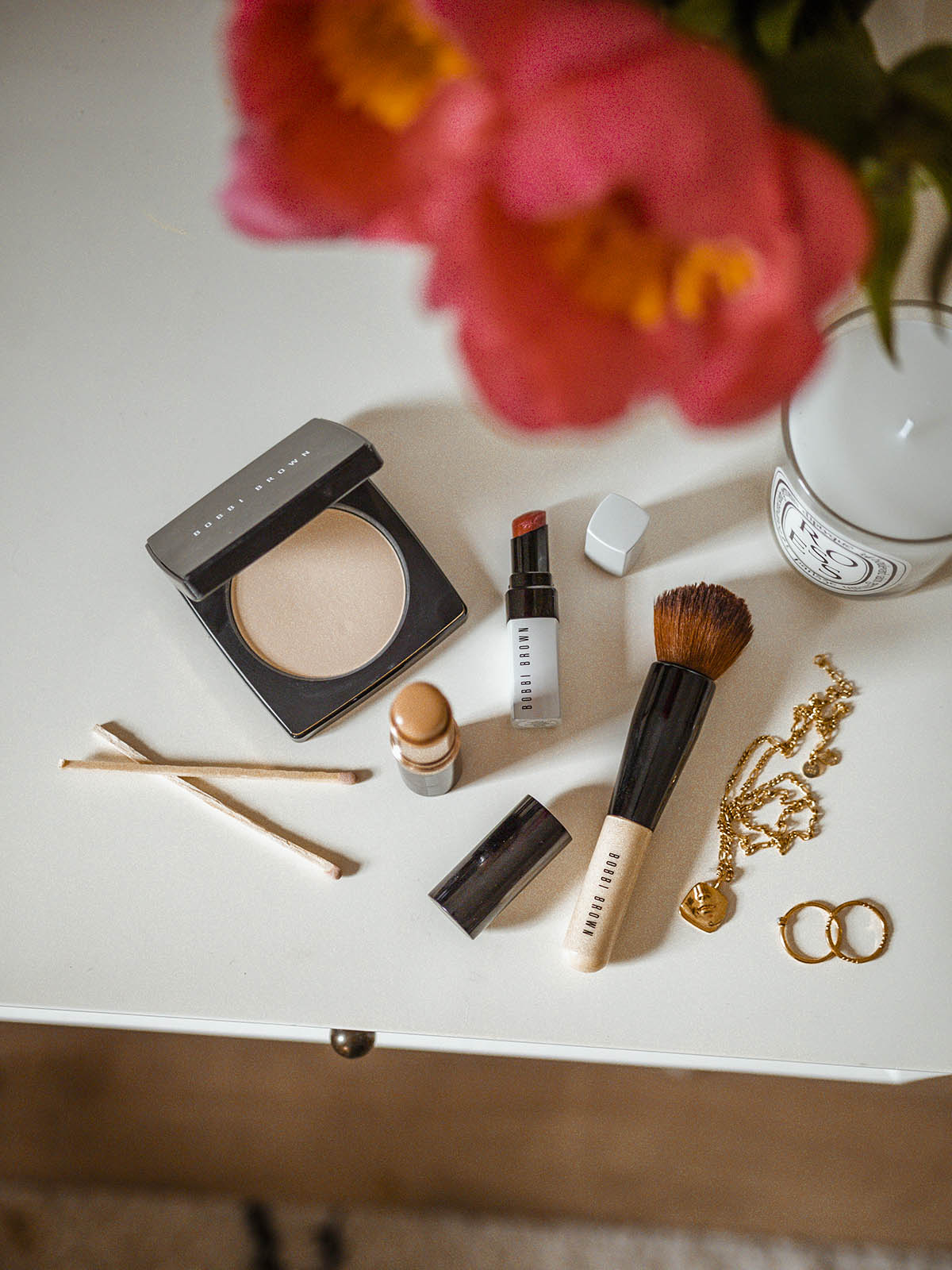 spring flat lay makeup look bobbi brown products review